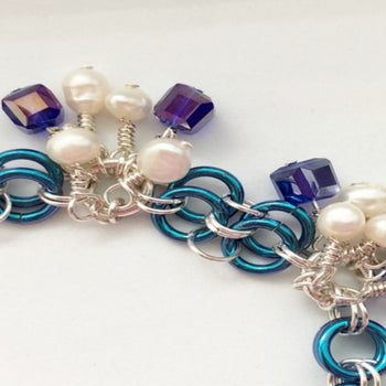 Chain Maille Bracelet | Niobium with Freshwater Pearls & Crystals