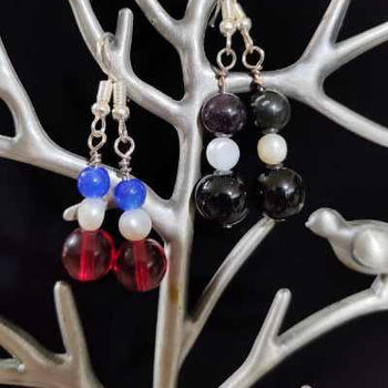Glass Bead Earrings with Freshwater Pearls