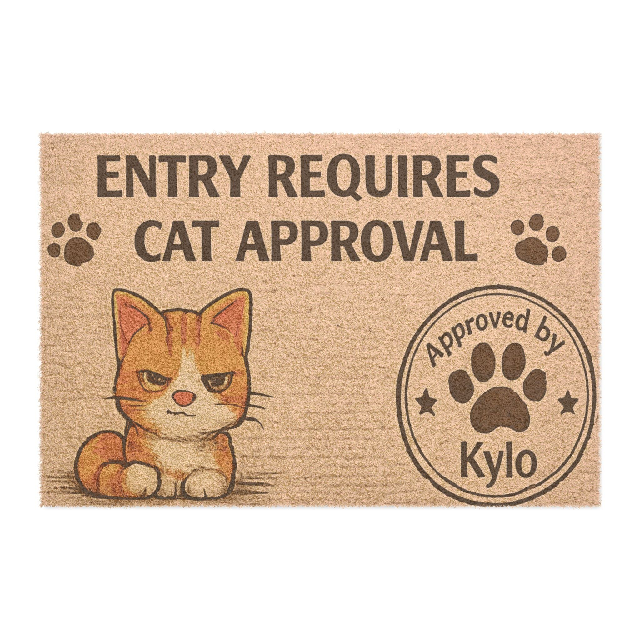 Cat Approval Doormat — "Entry Requires Cat Approval" Welcome Mat (Personalized Paw Stamp)