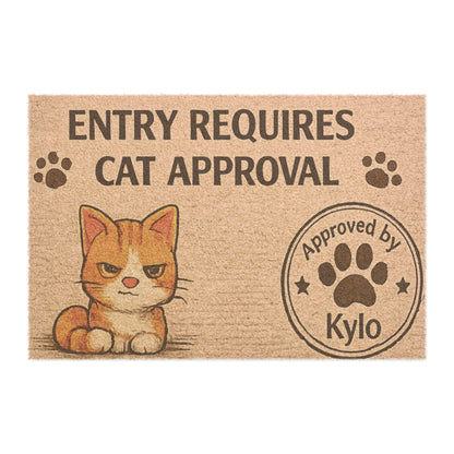 Cat Approval Doormat — "Entry Requires Cat Approval" Welcome Mat (Personalized Paw Stamp)