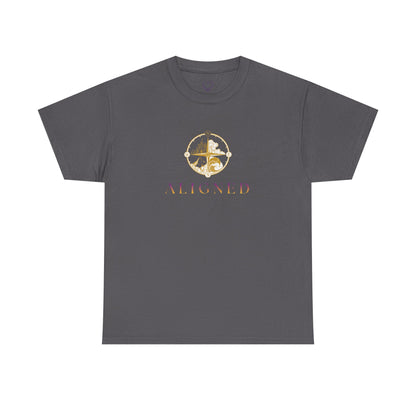 Aligned Graphic Tee — Minimal Gold Compass Design