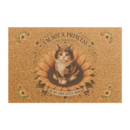 Calico Cat Queen Sunflower Door Mat | “I’m Not a Princess, I Am the Queen of My Own Little World” Coir Doormat