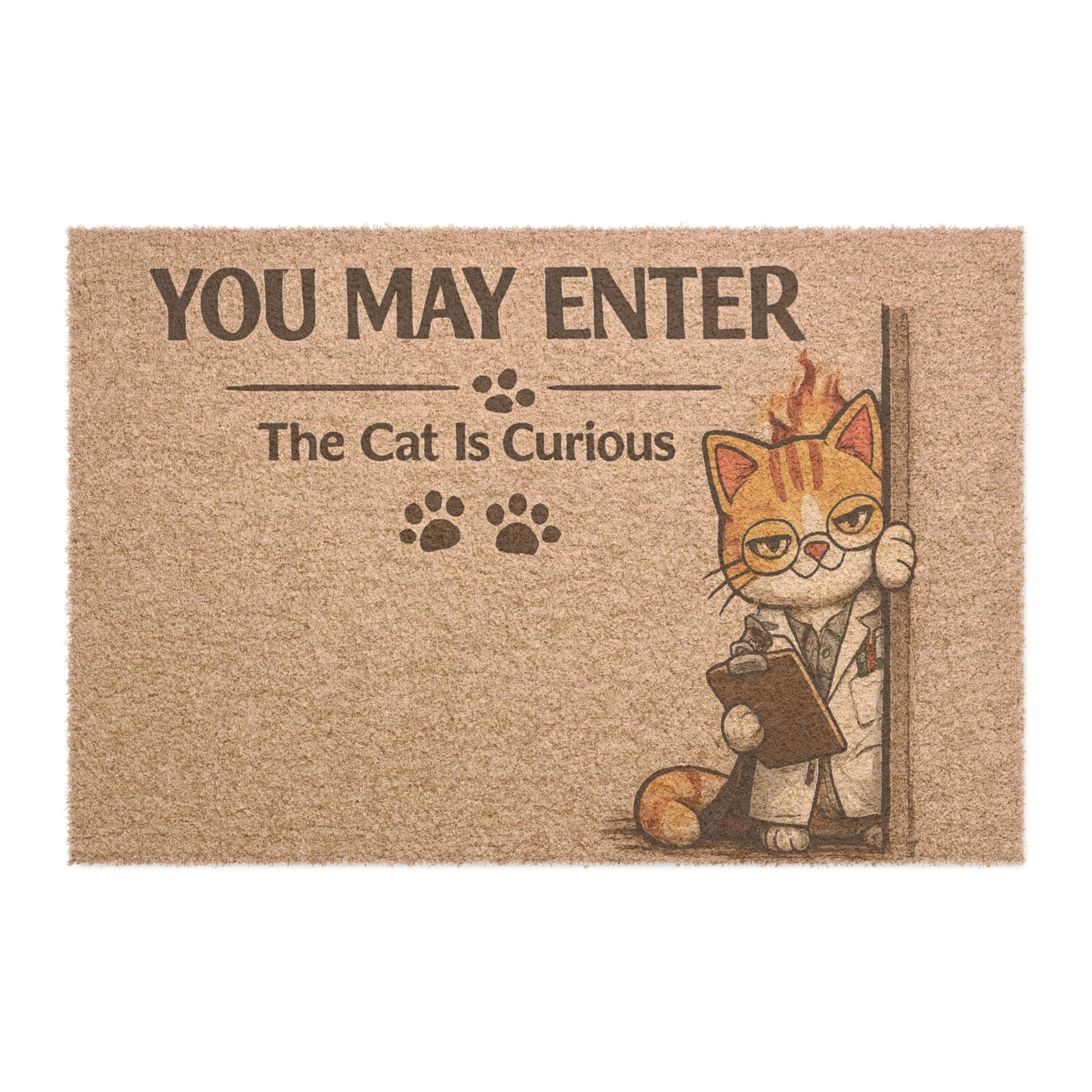Doormat — "You May Enter: The Cat Is Curious" Funny Cat Welcome Mat