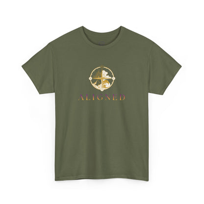 Aligned Graphic Tee — Minimal Gold Compass Design