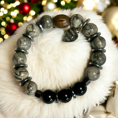 Labradorite, Black Onyx, and Hematite Stretch Bracelet – Trendy & Youthful Design