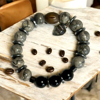 Labradorite, Black Onyx, and Hematite Stretch Bracelet – Trendy & Youthful Design