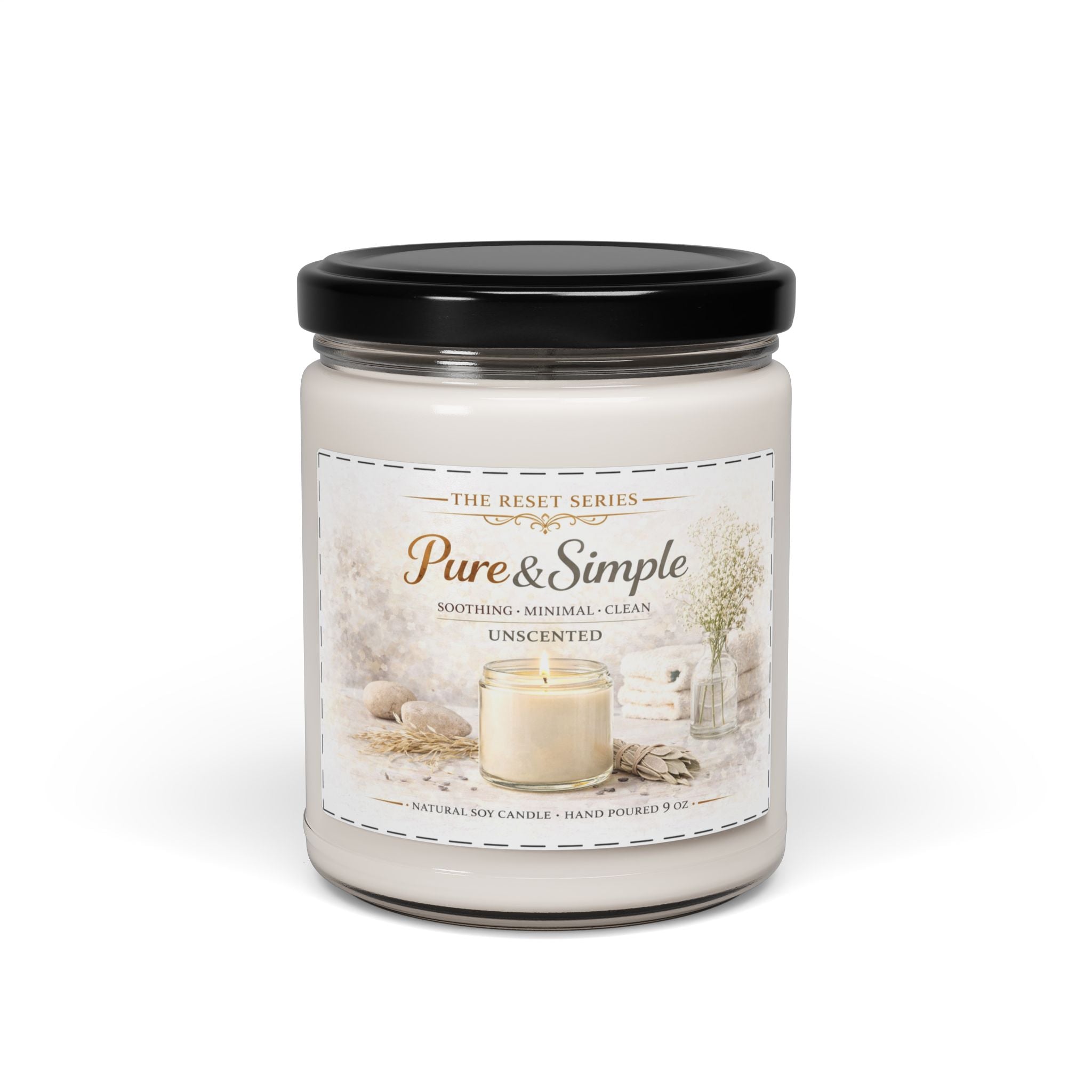 Unscented Soy Jar Candle — 9oz ‘Pure & Simple’ Relaxing Home Candle