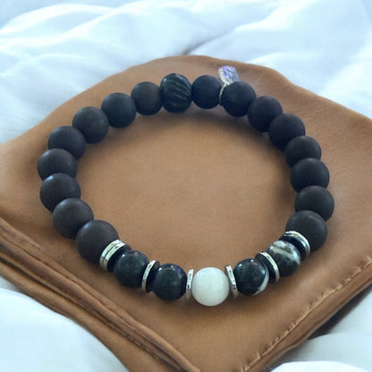 Ebony Blackwood and Zebra Jasper Stretch Bracelet – Captivating Contrast