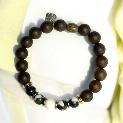 Ebony Blackwood and Zebra Jasper Stretch Bracelet – Captivating Contrast