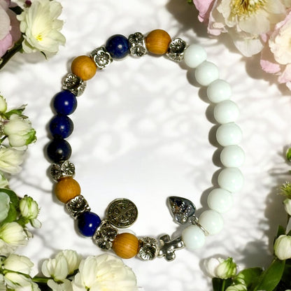 Snow Jade, Lapis, and Sandalwood Bracelet – Stone of Wisdom and Spiritual Connection