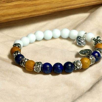 Snow Jade, Lapis, and Sandalwood Bracelet – Stone of Wisdom and Spiritual Connection