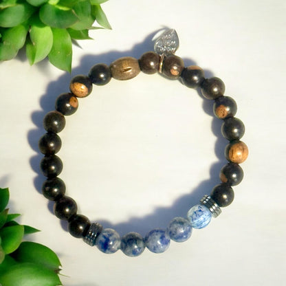 Tiger Ebony Wood and Sodalite Stretch Bracelet – Handmade with Love