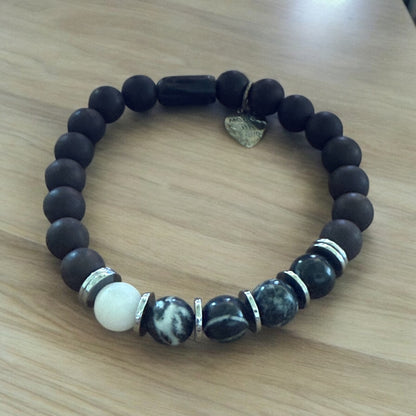 Ebony Blackwood and Zebra Jasper Stretch Bracelet – Captivating Contrast