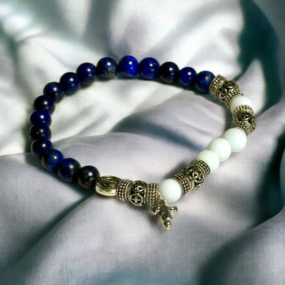 Snow Jade, Lapis, and Sandalwood Bracelet – Stone of Wisdom and Spiritual Connection