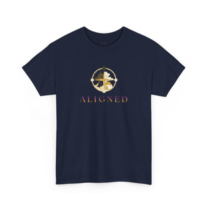 Aligned Graphic Tee — Minimal Gold Compass Design