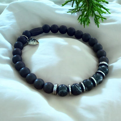 Ebony Blackwood and Zebra Jasper Stretch Bracelet – Captivating Contrast