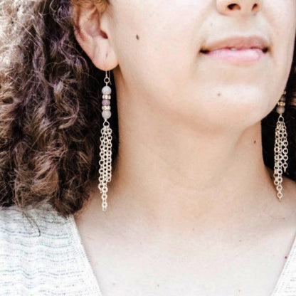 Chain Maille Earrings | Amethyst Jade and Clear Glass