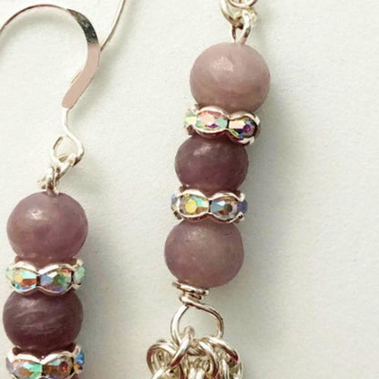 Chain Maille Earrings | Amethyst Jade and Clear Glass