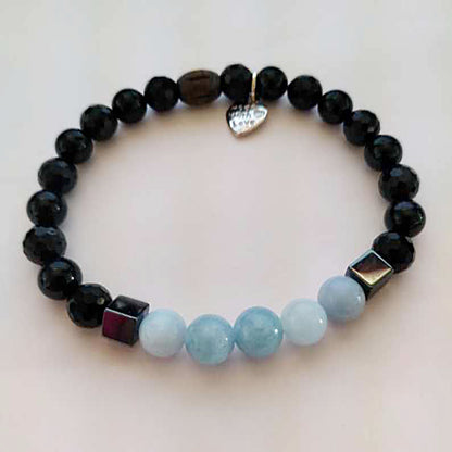 Stretch Bracelet | Angelite with Black Tourmaline and Hematite Cubes