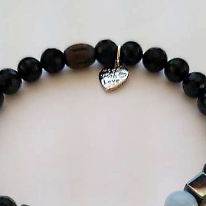 Stretch Bracelet | Angelite with Black Tourmaline and Hematite Cubes