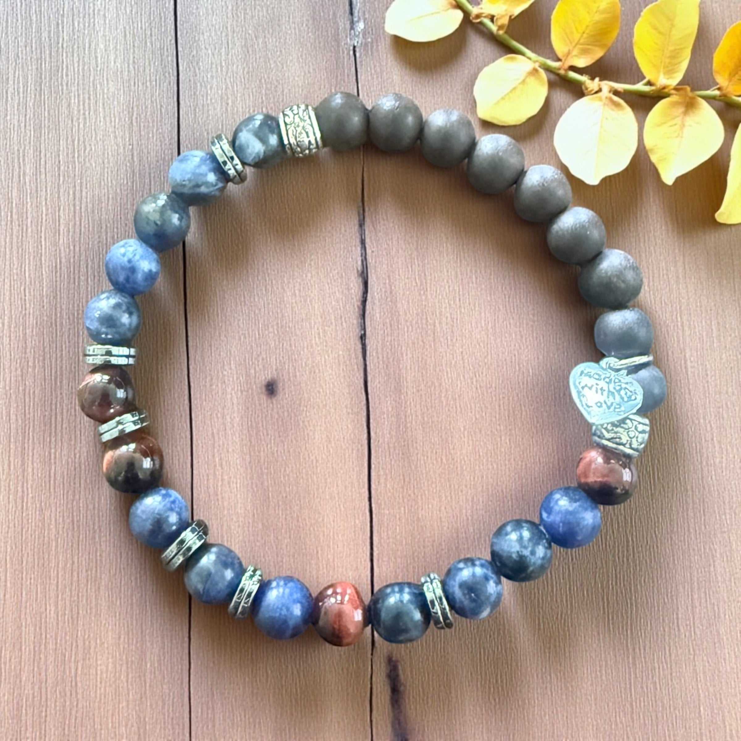 “Say It With Code” Bracelet – ‘Breathe’ in Morse Code with Lapis, Hematite & Ebony Mala