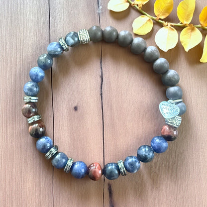 “Say It With Code” Bracelet – ‘Breathe’ in Morse Code with Lapis, Hematite & Ebony Mala