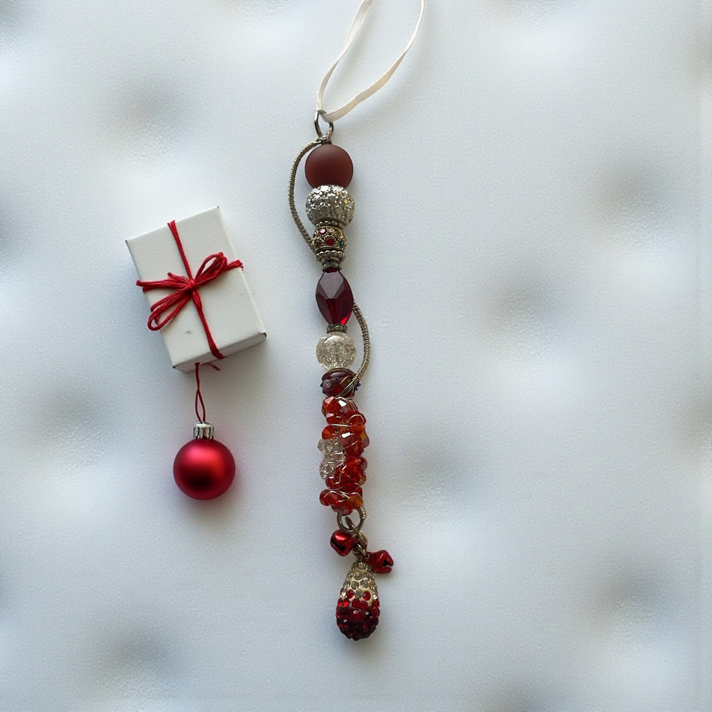 Festive Icicle Ornament – Handcrafted with Glass Beads, Charms & Jingle Bells