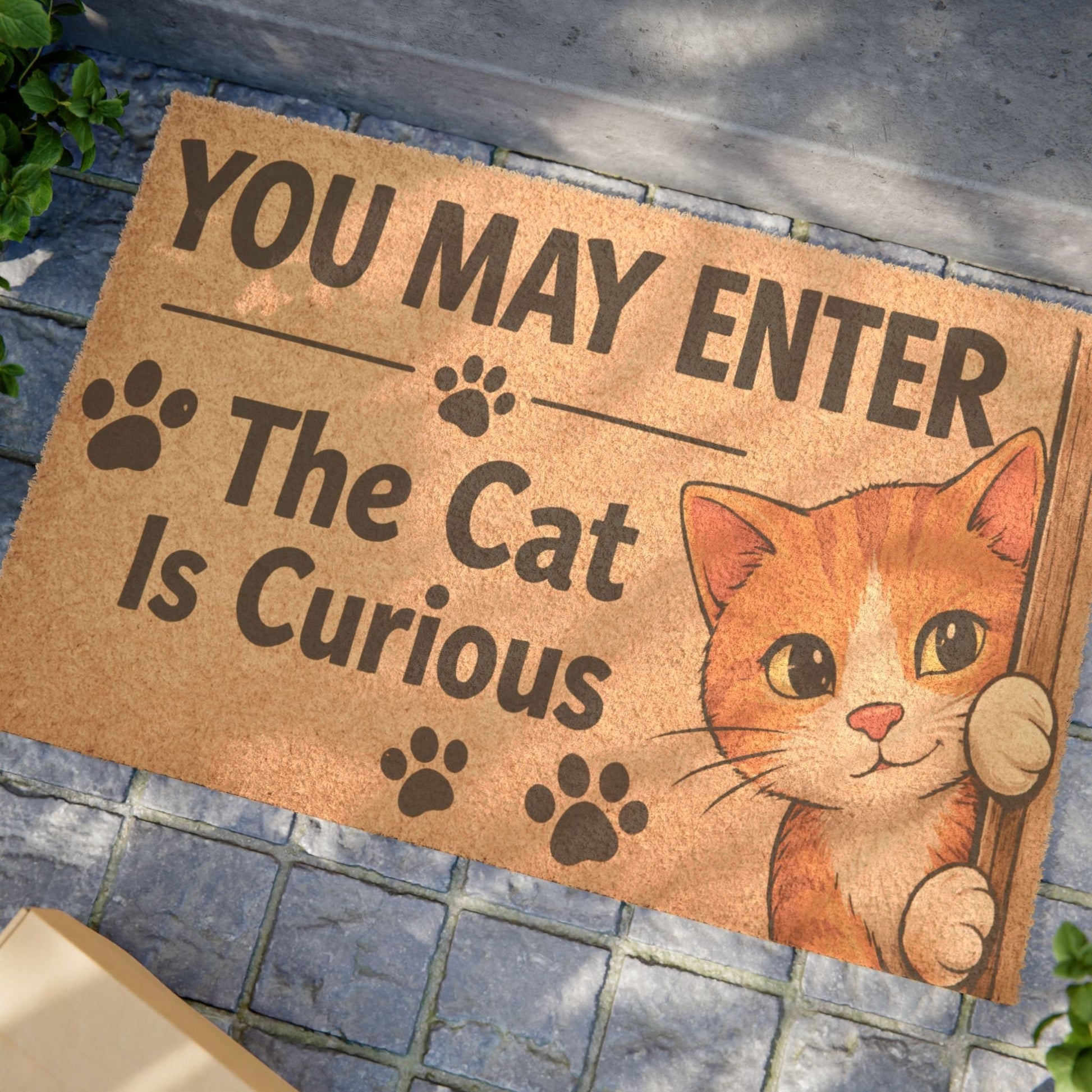 Perfect gift for cat lovers, this cute “You May Enter” doormat features a playful kitty design and welcoming message.