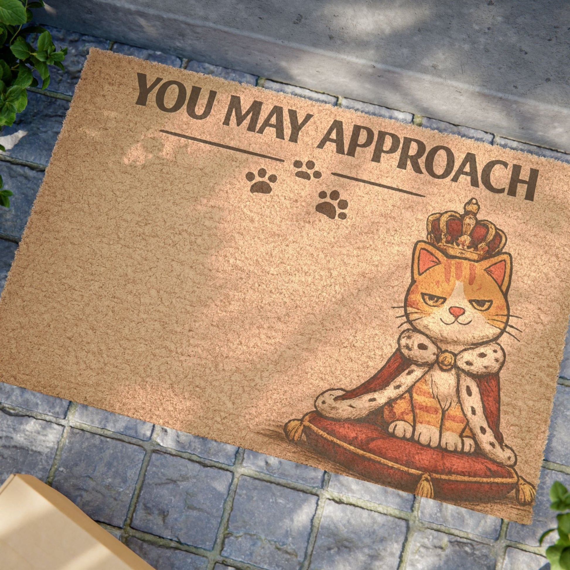 Unique gift for cat lovers, this funny royal cat doormat features a regal feline and a cheeky message that guests will love.
