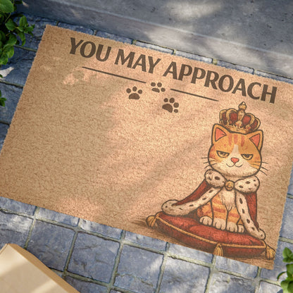 Unique gift for cat lovers, this funny royal cat doormat features a regal feline and a cheeky message that guests will love.