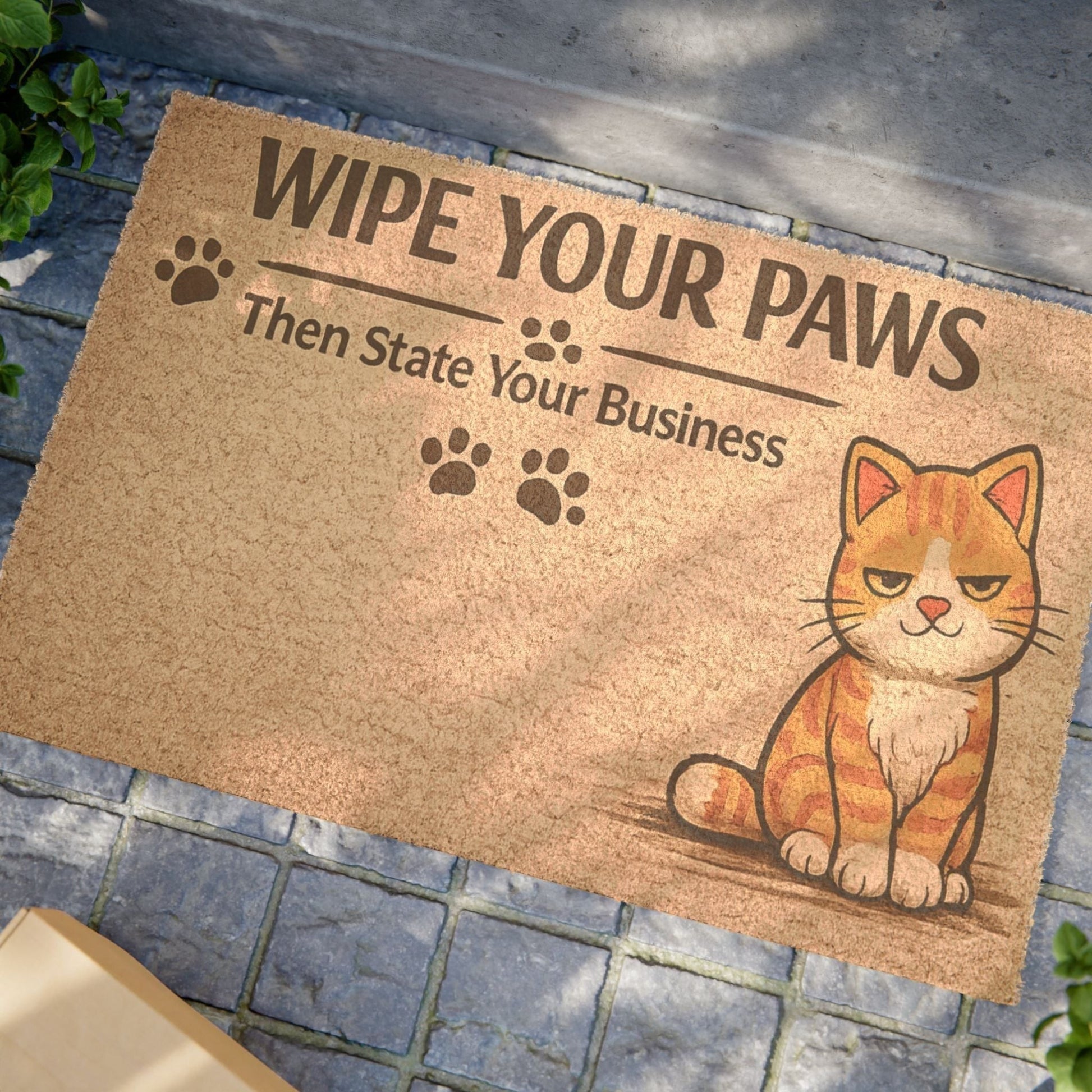 Charming and playful cat welcome mat designed for cat lovers, featuring a welcoming message and cozy style.
