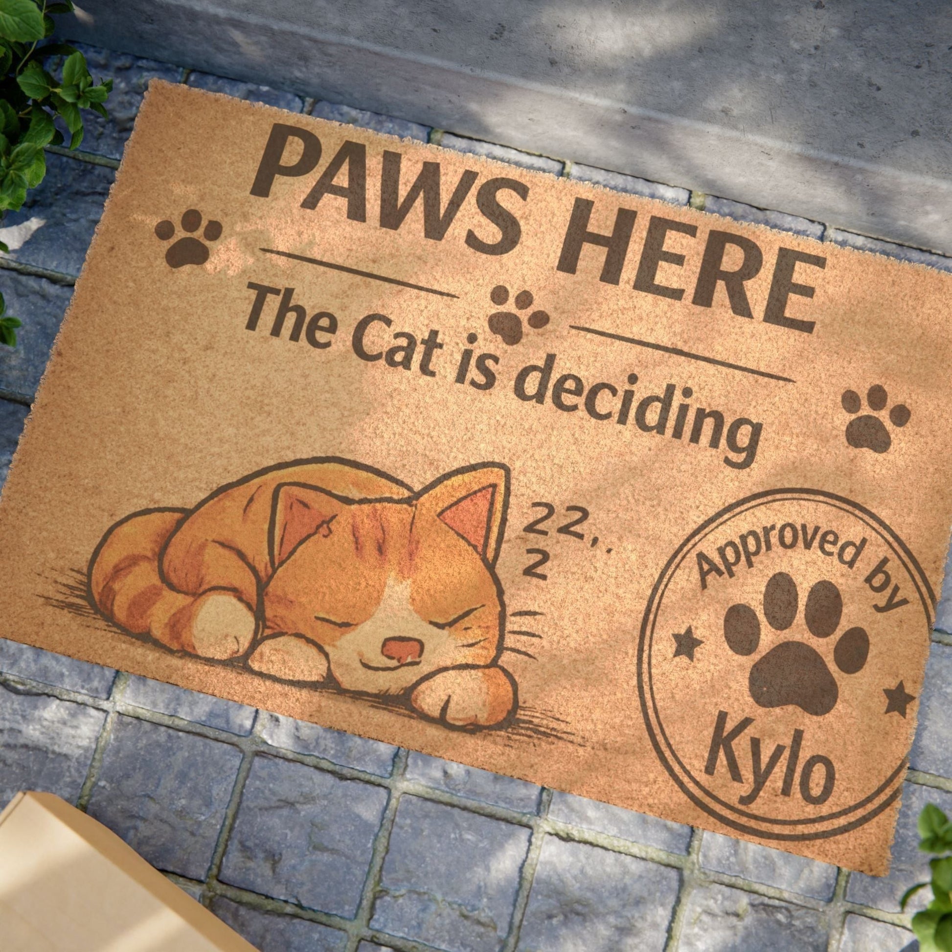 Playful cat-themed welcome mat with a watchful cat message, great for creating a fun and inviting entryway.
