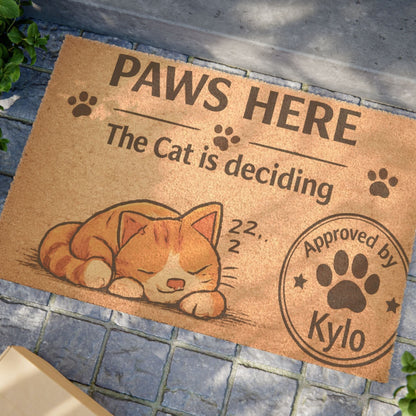 Playful cat-themed welcome mat with a watchful cat message, great for creating a fun and inviting entryway.