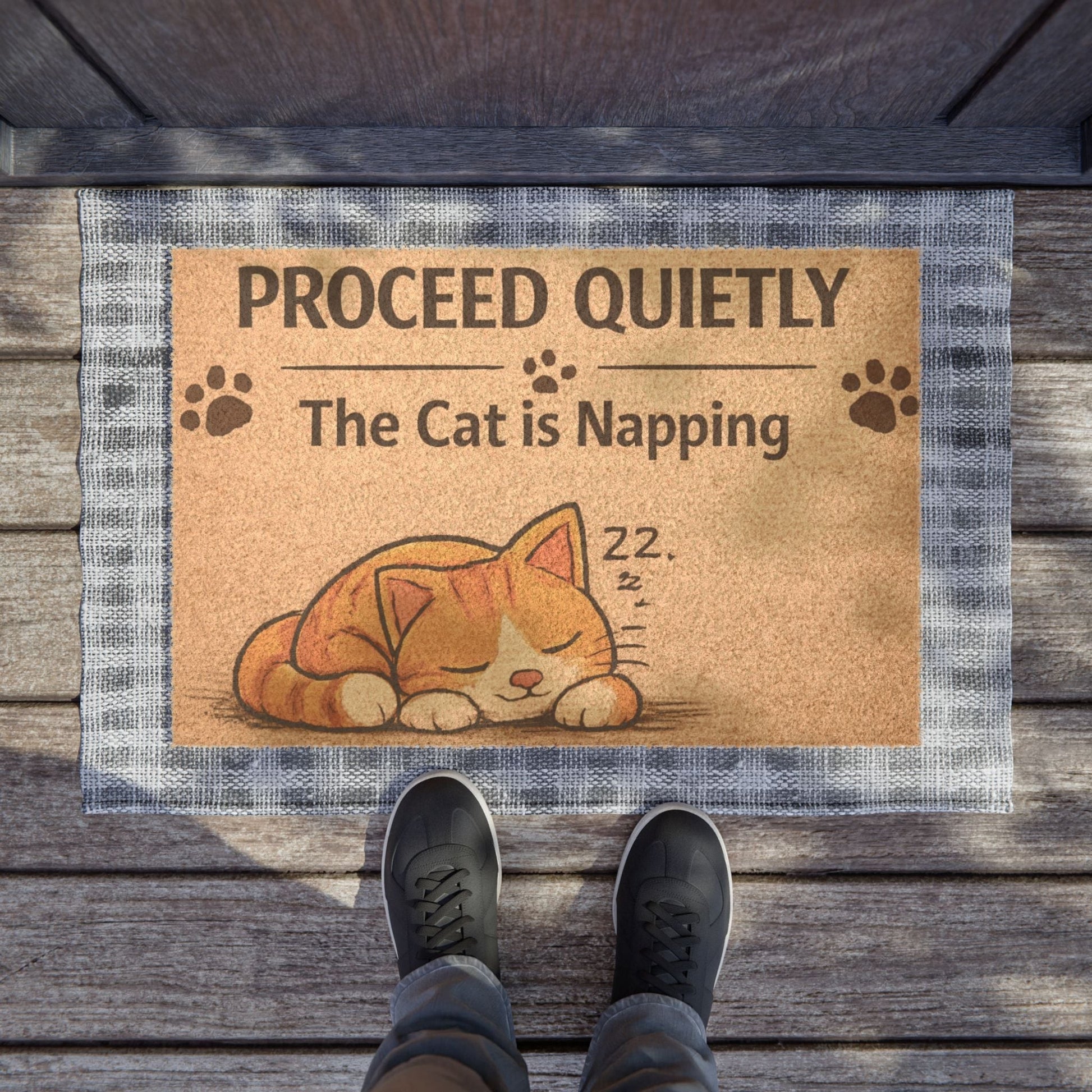 Playful cat-themed welcome mat with a “The Cat Is Watching” message, great for creating a fun and inviting entryway.