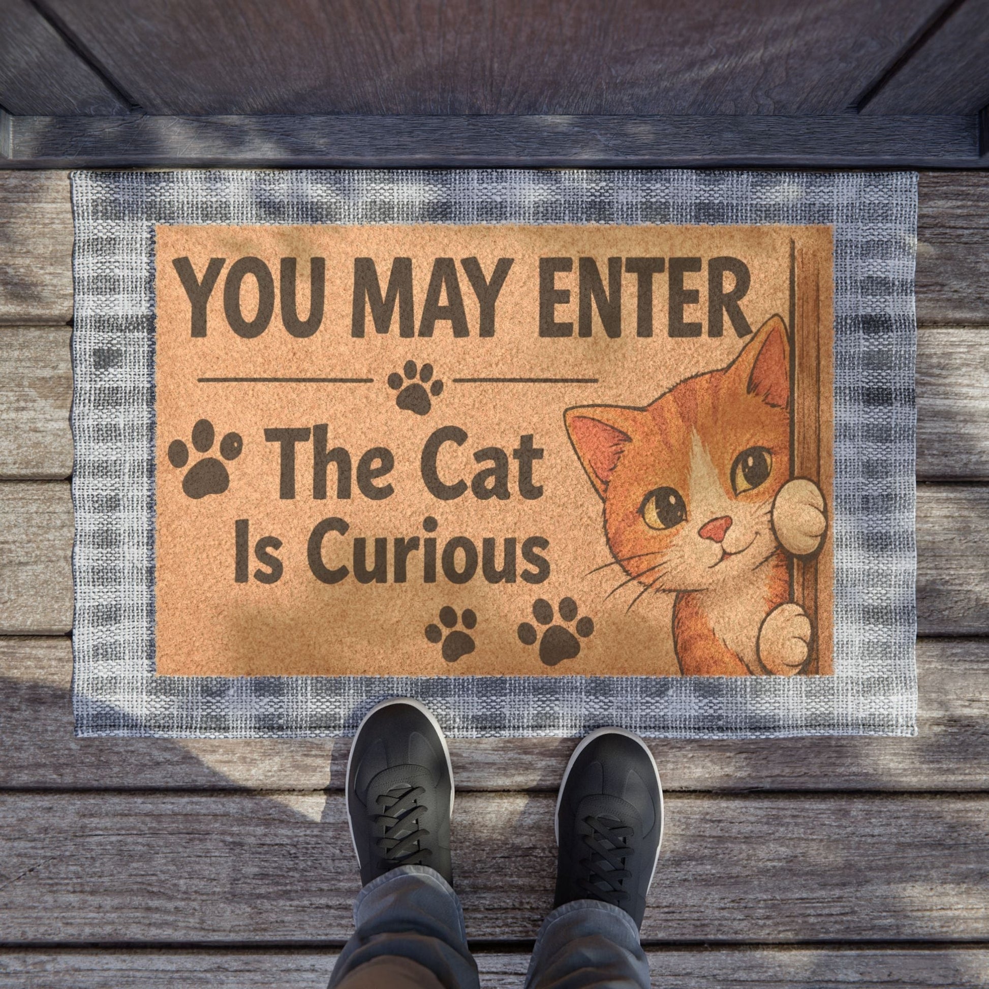 Cozy and playful cat doormat with a friendly “You May Enter” phrase, ideal for creating a warm and inviting home entrance.