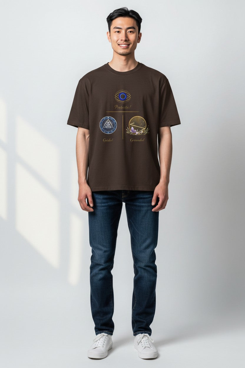 Spiritual Symbols Tee — Mindful, Grounded, Connected graphic t-shirt