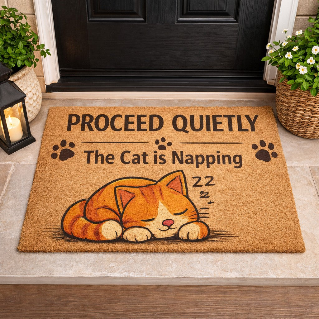 Funny cat lover gift doormat featuring a “The Cat Is Watching” message, perfect for adding humor and personality to your front door.