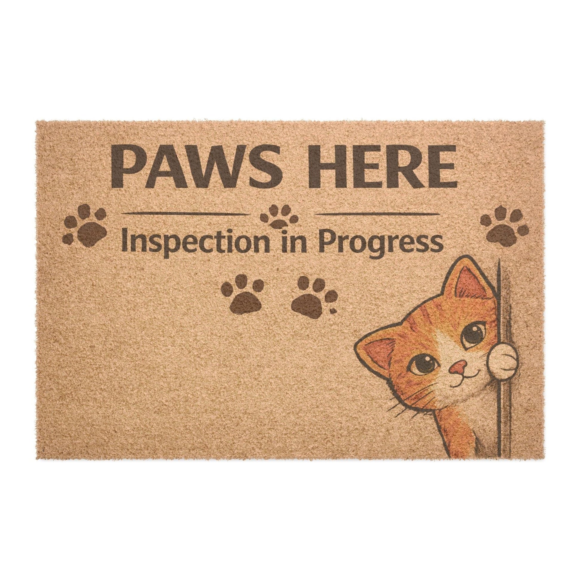 Perfect gift for cat lovers, this funny doormat features an “Inspection in Progress” message that captures every cat’s curious nature.