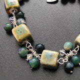 Wire Wrapped Bracelet | Green Porcelain and Green Moss Agate