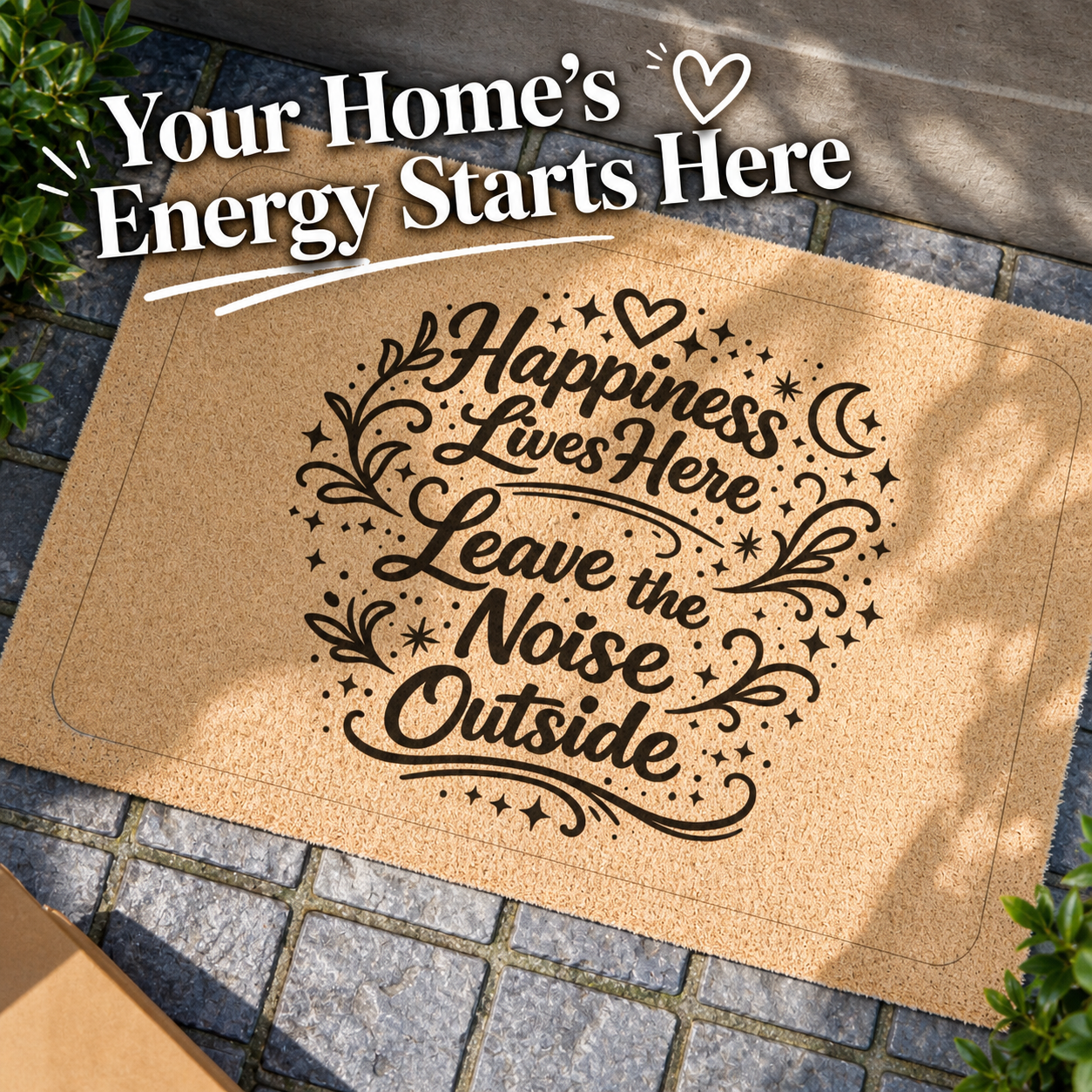 Designed to bring calm, positivity, and a cozy vibe to your home, this decorative welcome mat is perfect for front doors, porches, and thoughtful housewarming gifts.