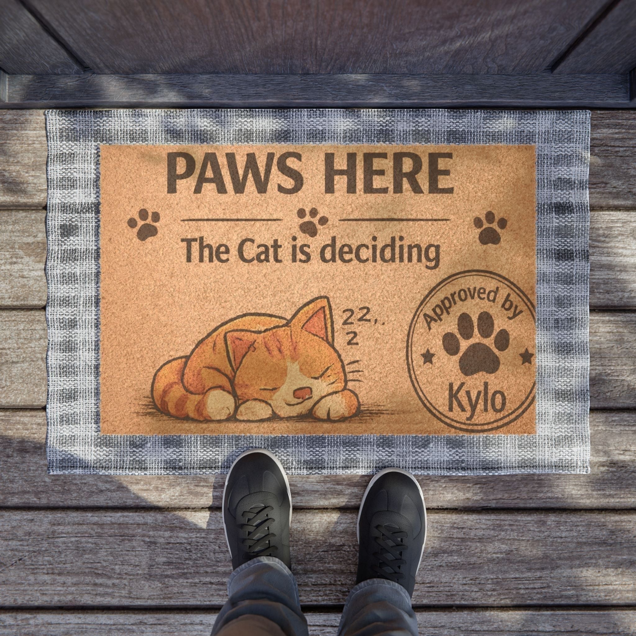 Humorous cat welcome mat with a “The Cat Is Watching” message, perfect for adding personality to your front door.