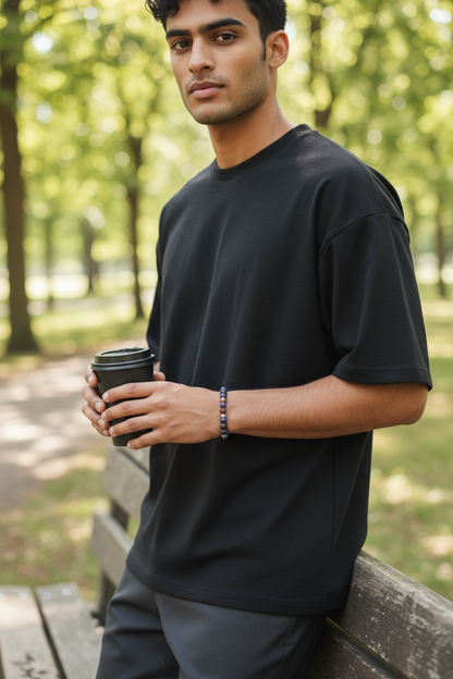 “Say It With Code” Bracelet – ‘Breathe’ in Morse Code with Lapis, Hematite & Ebony Mala