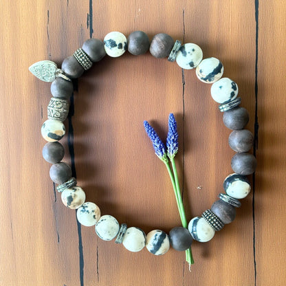 “Say It With Code” Bracelet – ‘I Love You’ Morse Code with Coffee Jasper, Ebony Mala & Hematite