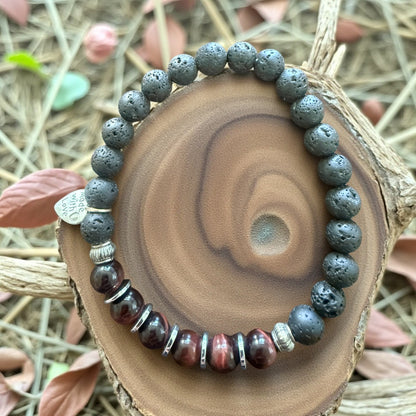 Red Tiger Eye, Hematite & Lava Stone Bracelet – Passion, Power & Grounded Strength