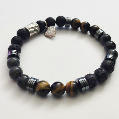 Stretch Bracelet | Lava Stone and Black Larvikite