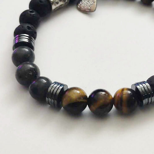 Stretch Bracelet | Lava Stone and Black Larvikite