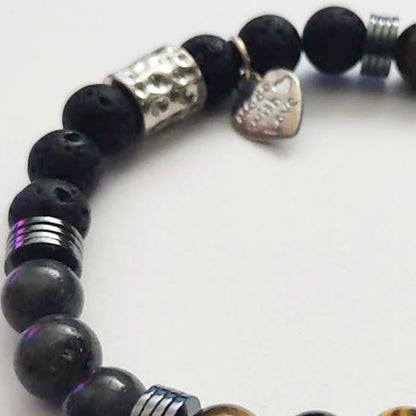 Stretch Bracelet | Lava Stone and Black Larvikite