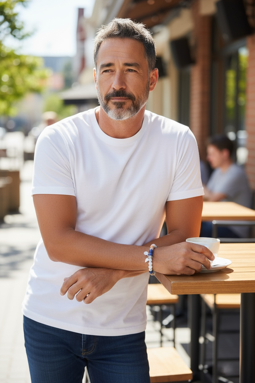 Rosary Bracelet with Snow Jade, Lapis & Sandalwood Mala