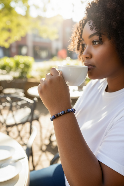 “Say It With Code” Bracelet – ‘Breathe’ in Morse Code with Lapis, Hematite & Ebony Mala
