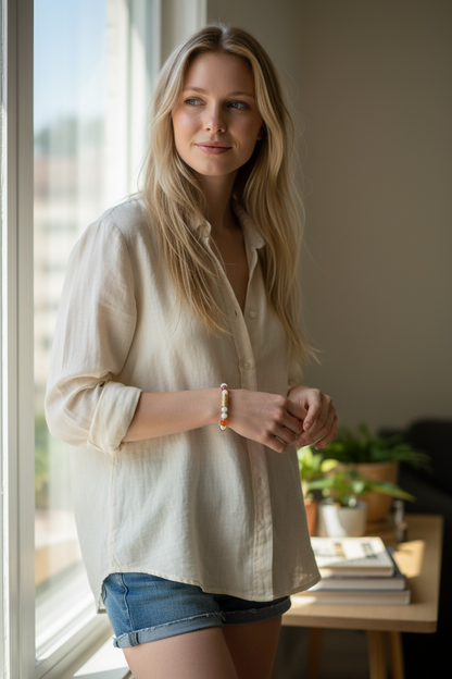 Carnelian, Snow Jade & Hematite Stretch Bracelet – Grounded Confidence & Calming Clarity